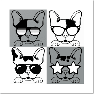 Frenchies with Glasses Black andd White Posters and Art